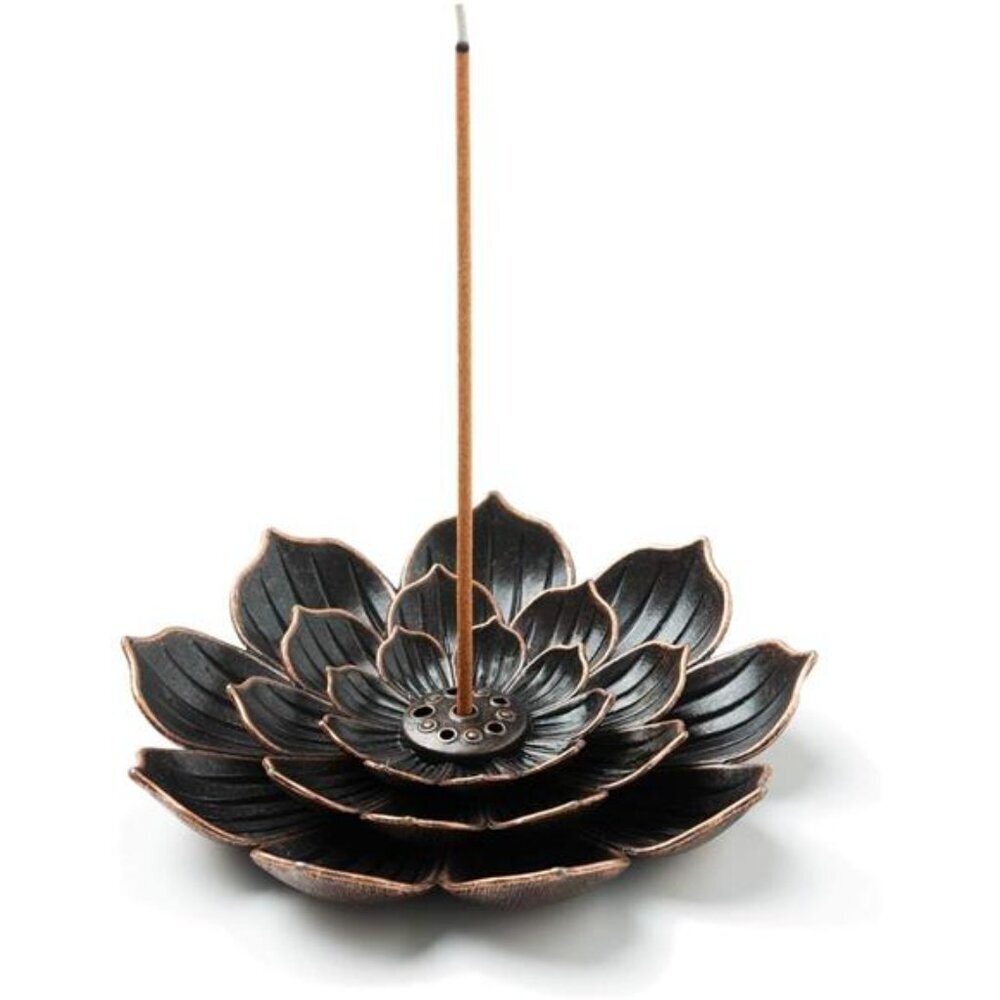 Brass Lotus Incense Burner Stick Holder with Ash Catcher for Home Yoga Meditatio